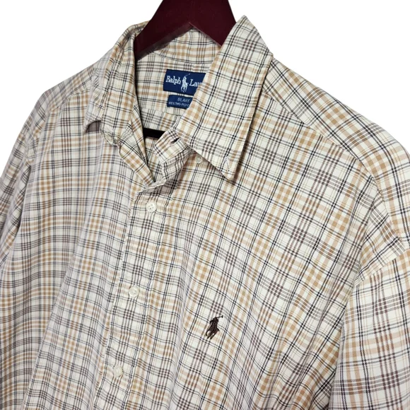 Ralph Lauren Blake Plaid Button Down Shirt Mens Medium Brown Tan Cotton Classic - Picture 9 of 14